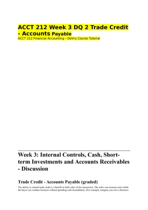 ACCT 212 Week 3 DQ 2 Trade Credit   Accounts Payable