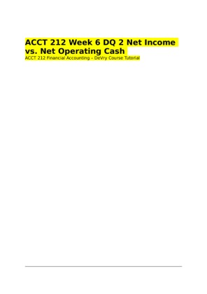 ACCT 212 Week 6 DQ 2 Net Income vs. Net Operating Cash