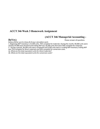 ACCT 346 Week 3 Homework Assignment