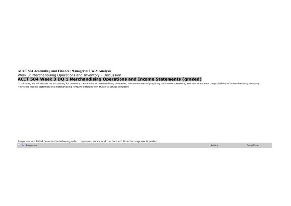 ACCT 504 Week 3 DQ 1 Merchandising Operations and Income Statements