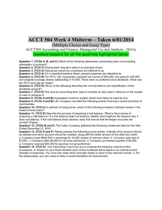 ACCT 504 Week 4 Midterm   2014
