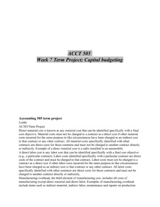 ACCT 505 Week 7 Term Project; Capital budgeting