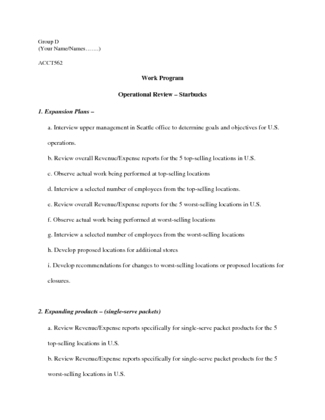 ACCT 562 Week 4 Course Project Work Program Draft