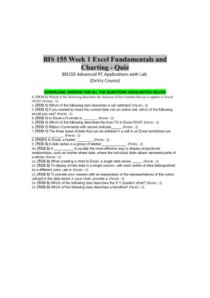 BIS 155 Week 1 Excel Fundamentals and Charting   Quiz