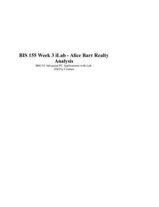 BIS 155 Week 3 iLab (Alice Barr Realty Analysis)