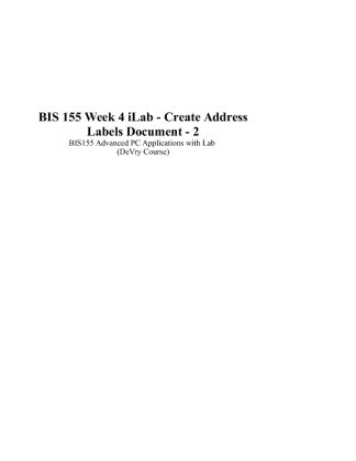 BIS 155 Week 4 iLab (Create Address Labels 2)