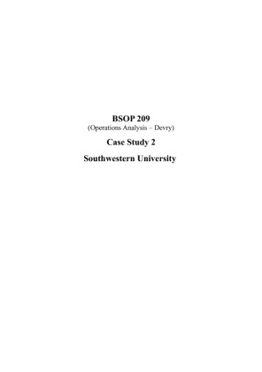 BSOP 209 Week 7 Case Study 2; Southwestern University