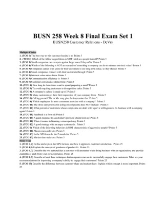 BUSN 258 Week 8 Final Exam   Version 1