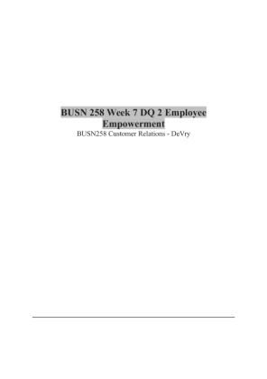 BUSN 258 Week 7 DQ 2 Employee Empowerment