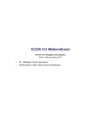 ECON 312 Midterm Exam (30 - Multiple Choice Questions)