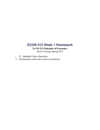 ECON 312 Week 1 Homework (25 - MCQs/Answers)