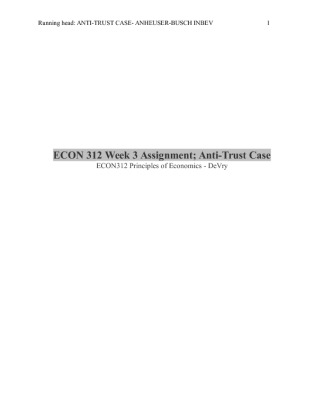 ECON 312 Week 3 Assignment; Anti Trust Case