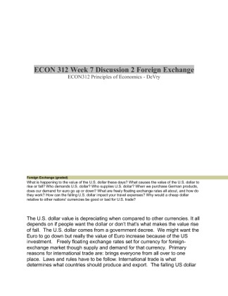 ECON 312 Week 7 Discussion 2 Foreign Exchange