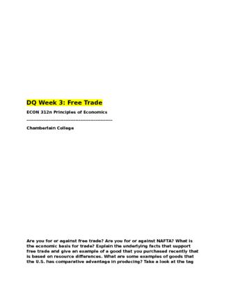 ECON 312N Week 3 Discussion Board 1 Free Trade