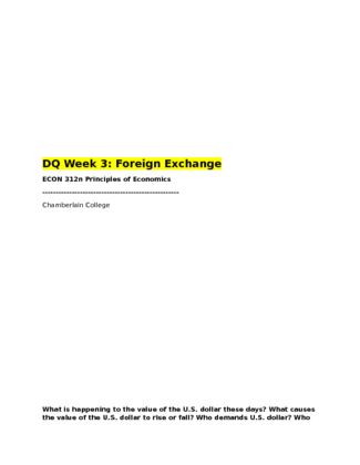ECON 312N Week 3 Discussion Board 2 Foreign Exchange