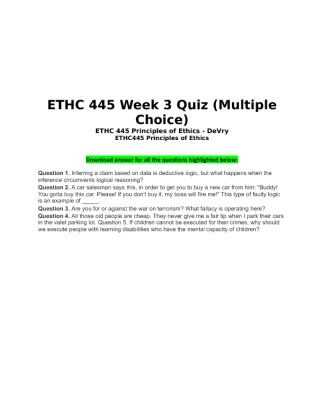 ETHC 445 Week 3 Quiz (Multiple Choice)