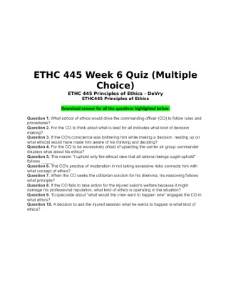 ETHC 445 Week 6 Quiz (Multiple Choice)