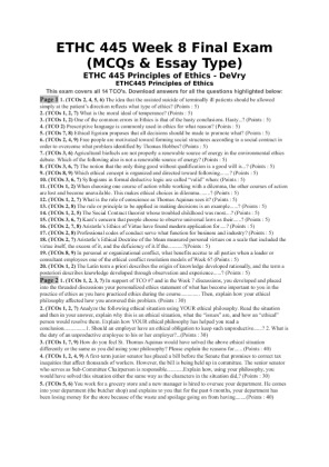 ETHC 445 Final Exam (MCQs & Essay Type)
