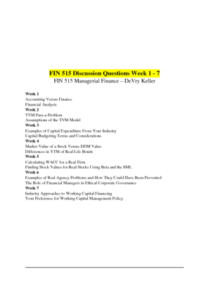 FIN 515 All Discussion Questions Week 1 - 7