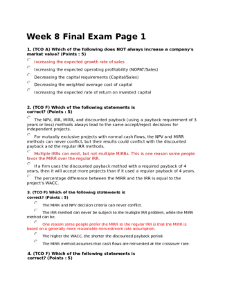 FIN 515 Week 8 Final Exam 
