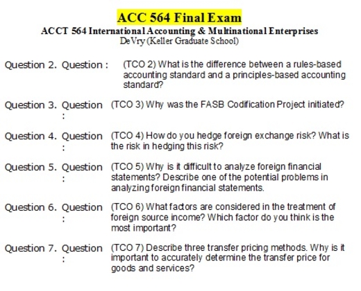 ACCT 564 Week 8 Final Exam (Short Answers / Essay Type)