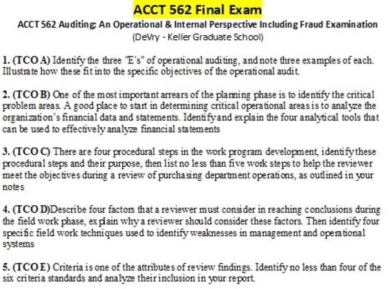 ACCT 562 Week 8 Final Exam (Explanatory & Essay Type)