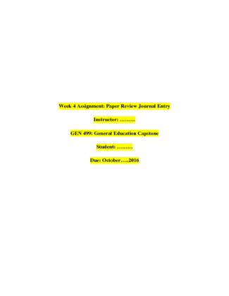 GEN 499 Week 4 Assignment; Paper Review Journal Entry