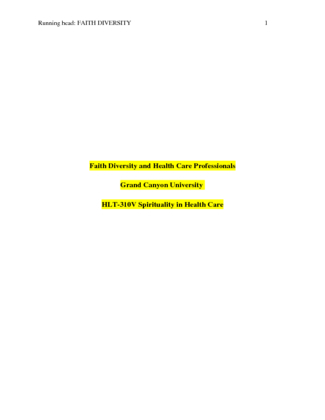 HLT 310V Topic 3, 4, 5 Assignment; Health Care Provider and Faith...