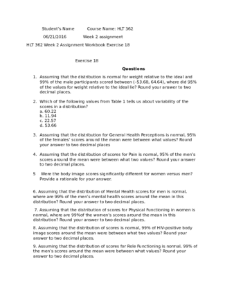 HLT 362V Week 2 Assignment; Workbook Exercise 18