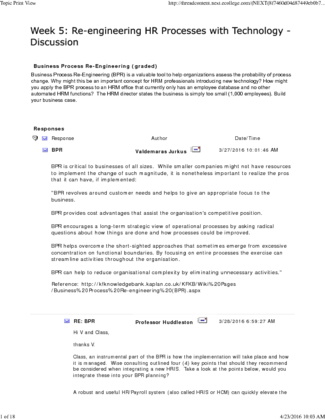 HRM 530 Week 5 DQ 1   Business Process Re Engineerin