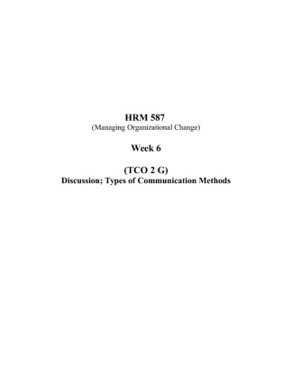 HRM 587 Week 6 (TCO 2 G) Discussion; Types of Communication Methods