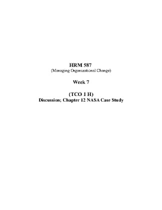 HRM 587 Week 7 (TCO 1 H) Discussion; Chapter 12 NASA Case Study