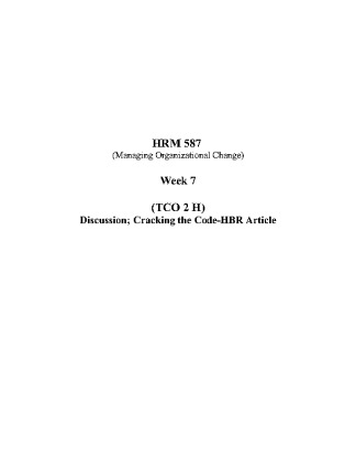 HRM 587 Week 7 (TCO 2 H) Discussion; Cracking the Code HBR Article
