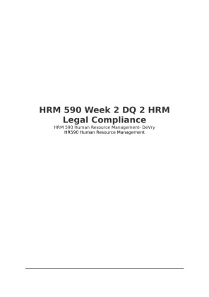 HRM 590 Week 2 DQ 2 HRM Legal Compliance