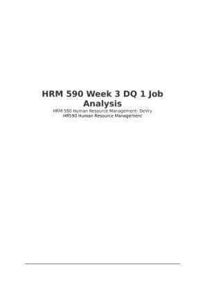 HRM 590 Week 3 DQ 1 Job Analysis