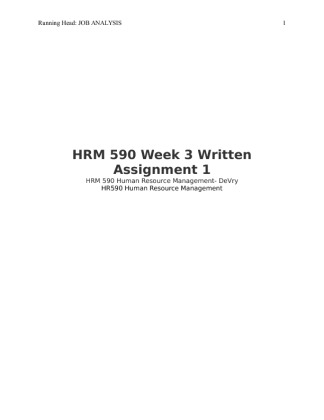 HRM 590 Week 3 Written Assignment 1 (Job Analysis)