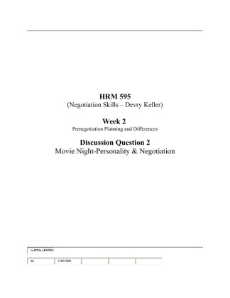HRM 595 Week 2 DQ 2; Movie Night Personality & Negotiation