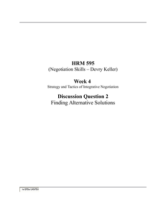 HRM 595 Week 4 DQ 2; Finding Alternative Solutions