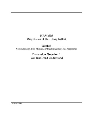 HRM 595 Week 5 DQ 1; You Just Don't Understand