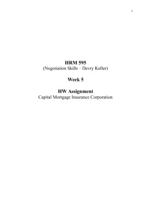 HRM 595 Week 5 HW Assignment; Capital Mortgage Insurance Corporation