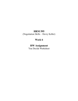 HRM 595 Week 6 Assignment; You Decide Worksheet