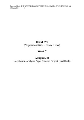 HRM 595 Week 7 Assignment; Negotiation Analysis Paper (Course Project...