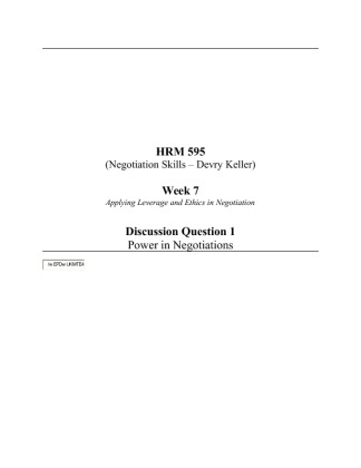 HRM 595 Week 7 DQ 1; Power in Negotiations