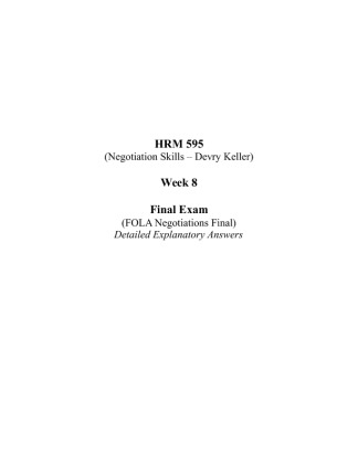HRM 595 Week 8 Final Exam (FOLA Negotiations Final)