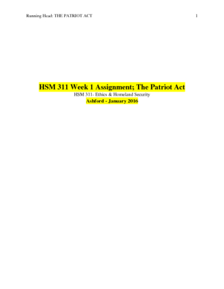 HSM 311 Week 1 Assignment; The Patriot Act
