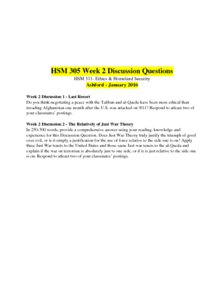 HSM 311 Week 2 Discussion 1 and 2