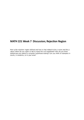MATH 221 Week 7  Discussion; Rejection Region