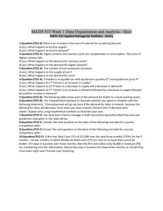 MATH 533 Week 1 Data Organization and Analysis   Quiz