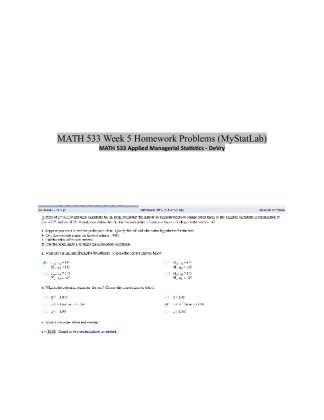 MATH 533 Week 5 Homework Problems (MyStatLab)