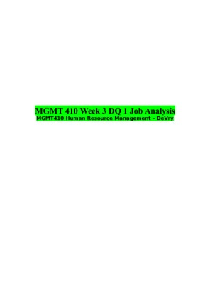 MGMT 410 Week 3 DQ 1 Job Analysis